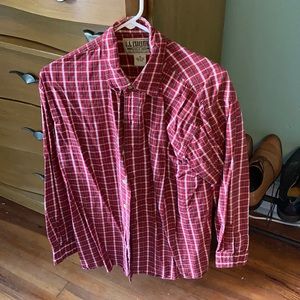 Red Plaid Flannel Men’s Button Down Shirt, medium